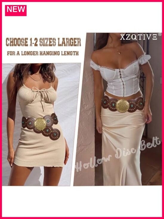 Wide PU Leather Western Concho Belt Cowgirl Cowboy Boho Waist Belt for Dress main image 6